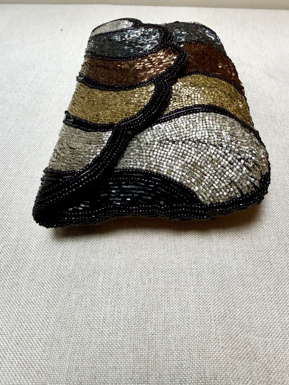 Gold Silver Bronze Metallic Beaded Evening Clutch Handbag Purse